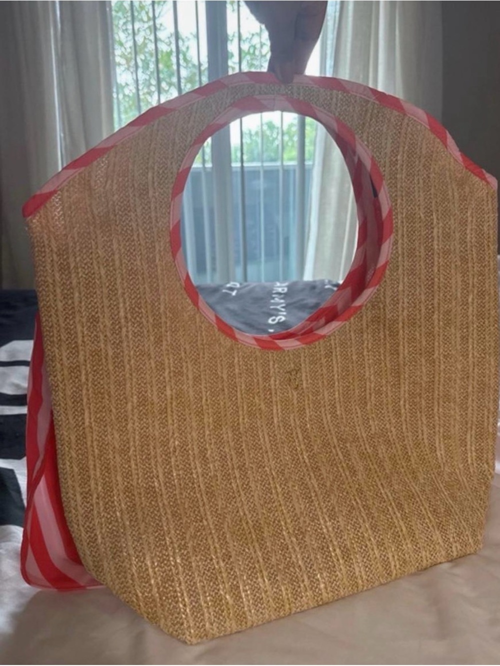 Victoria's Secret Natural Straw Tote with Pink Trim